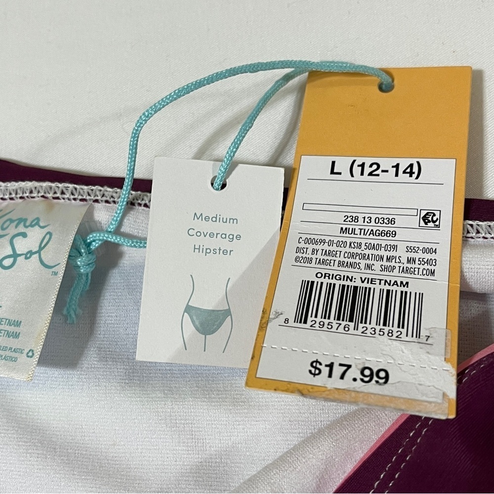 Kona Sol Striped Bikini Bottom NWT Size L 12/14 Medium Coverage Hipster - Picture 5 of 9